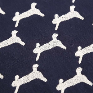 送料無料 125cm幅 90cm単位 刺繍生地 生地 布 布地 刺繍布 綿麻生地 兎柄 走るウサギ柄 楽天海外通販