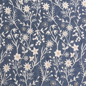 送料無料 125cm幅 90cm単位 刺繍生地 生地 布 布地 刺繍布 綿麻生地 デニム生地 花柄 黒 紺色 赤 ブルー 楽天海外通販