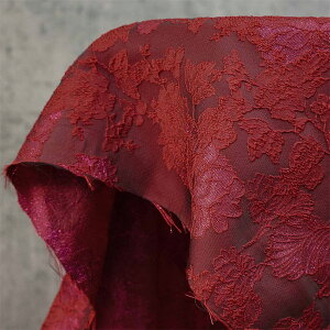 送料無料 137cm幅 90cm単位 ジャカード生地 生地 布 布地 色織り生地 花柄 赤 ワインレッド 楽天海外通販