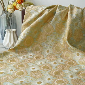 送料無料 155cm幅 90cm単位 ジャカード生地 エンボス生地 浮き彫り生地 生地 布 布地 色織り生地 きじ ぬの 手作り生地 裁縫 DIY用生地 手芸用 ハンドメイド向け 花模様 向日葵 ひまわり グリー