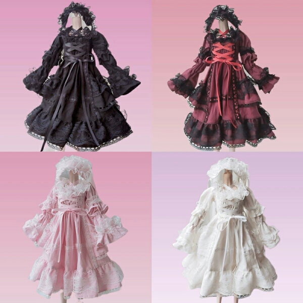 送料無料 BJD服  BJDウェア ドール服 BJDドールウェア 着せ替え服 衣装セット 6～3分ドール服 3 分 / 4 分 / 6 分 ドール用 ロリータワンピース ヘッドドレス付き ロリータ服 レース装飾  プリンセス風 球体関節人形用衣装 衣装セット ドール本体・靴別売り 楽天海外通販
