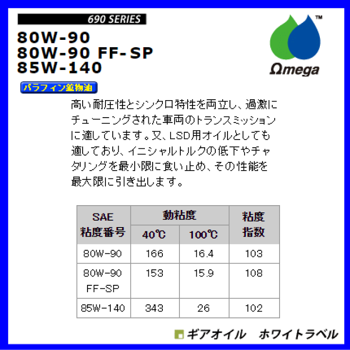 市場】Omega オメガ ギアオイル 690ホワイトラベル 1L缶 80W-90 85W-140 : 車遊人