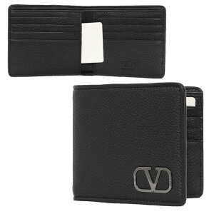 HE&SHE [��������] VALENTINO��V���S���z 2�܂���z �܂��ݍ��z V PLAT LOGO GRAIN LEATHER BIFOLD WALLET V�v���b�g���S�O���C�����U�[2�܂���z ���f�B�[�X ���U�[���z �J�[�h���� �X���[�� 3Y2P0445 YGP 0