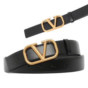 HE&SHE [��������] VALENTINO�� �o�����`�m V GOLD LOGO SIGNATURE LEATHER 3cm BELT V�S�[���h���S�V�O�l�`�����U�[3cm�x���g �����Y�x���g V���S�V���[�Y 3Y2T0Q90 ECU 0NO