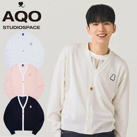 AQO STUDIO SPACE アコスタジオスペース HE&SHE [送料無料] 22SS AQO BEAR BI-COLOR SUMMER CARDIGAN アコベアバイカラーサマーカーディガン ユニセックス ストリート カジュアル 長袖 カーディガン ニット