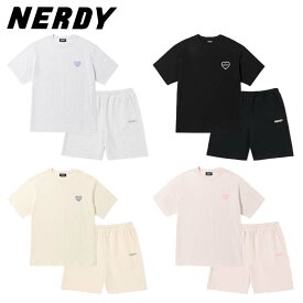 NERDY ノルディ HE&SHE [送料無料] 2023SS ハートワッペン半袖セットアップ HEART WAPPEN SHORT SLEEVE SET ユニセックス メンズ レディース 韓国ブランド 韓国ファッション カットソーセット ハーフパンツセット ペアルック ストリート カジュアル