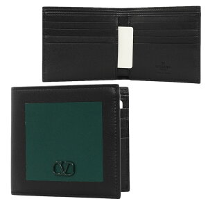 HE&SHE [��������] VALENTINO��V���S���z 2�܂���z �܂��ݍ��z V GREEN LOGO SIGNATURE MINI BIFOLD WALLET V�O���[�����S�V�O�l�`���~�j2�܂���z �����Y���z ���U�[���z �J�[�h���� �X���[�� 2Y2P0654 AXI