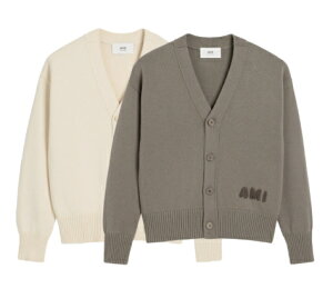 AMI PARIS COTTON WOOL EMBROIDERY CARDIGAN �A�~�p���X �R�b�g���E�[���h�J�J�[�f�B�K�� ���j�Z�b�N�X �����Y ���f�B�[�X �j�����p �J�W���A�� �N���V�b�N �v���[���g HE&SHE [��������] HKC163 KN0063