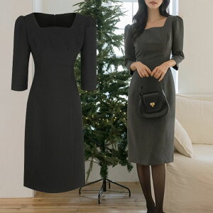 SUITROOM �X�[�c���[�� SQUARE-NECK THREE-QUARTER SLEEVE PUFF H-LINE ONE-PIECE �X�N�G�A�l�b�N7���p�t��H���C�������s�[�X ���f�B�[�X ���� ���q ���炵���A�b�v ���� �t�F�~�j�� ���u���[ �f�C���[ �����s�[