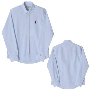AMI PARIS �A�~�p���X �X���[���n�[�g�X�g���C�v�I�b�N�X�t�H�[�h�����V���c SMALL HEART LOGO STRIPE OXFORD L/S SHIRT ���j�Z�b�N�X �����Y ���f�B�[�X �j�����p �J�W���A�� �N���V�b�N �v���[���g HE&SHE 