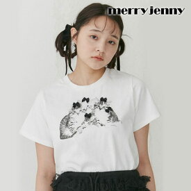 クーポンで10%OFF 【即納】 メリージェニー merry jenny トップス 24春夏 CAT ribbon Tee ミドル丈 半袖 猫 ネコ 282422703401