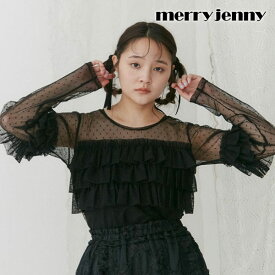 メリージェニー merry jenny トップス ドットチュールティアードtops 5月下旬～6月中旬予約 ミドル丈 半袖 フリル チュール 282432703901