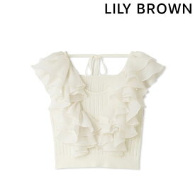 【先行予約特典!!!10%OFF】 リリーブラウン LILY BROWN トップス 24春夏 透かしフリルニットトップス 6月上旬～下旬予約 ノースリーブ ショート丈 lwnt242112