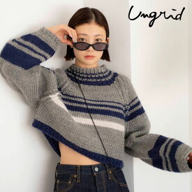 クーポンで10%OFF 【タイムセール20%OFF】 【即納】 アングリッド ungrid 23winter ショートボーダーハンドニット トップス 長袖 ショート丈 クロップド丈 112362614101