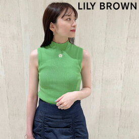 【限定P10倍】【即納】 リリーブラウン LILY BROWN 【LILY BROWN×MARY QUANT】デイジー刺繍ニットタンク トップス ノースリーブ ミドル丈 タンクトップ ロゴ マリクワ コラボ 第2弾 lwnt234017