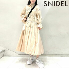 【SALE20%OFF】 【即納】 スナイデル SNIDEL ドレス 24春夏 コットンギャザーバルーンシャツワンピース ロング丈 長袖 swfo241125