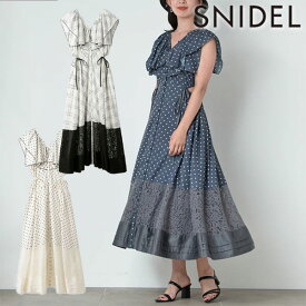 【先行予約特典!!!10%OFF】 スナイデル SNIDEL ワンピース 24春夏 プリントラッフルカラーワンピース 6月中旬～7月上旬予約 ノースリーブ ロング丈 リボン ドレス swfo244005