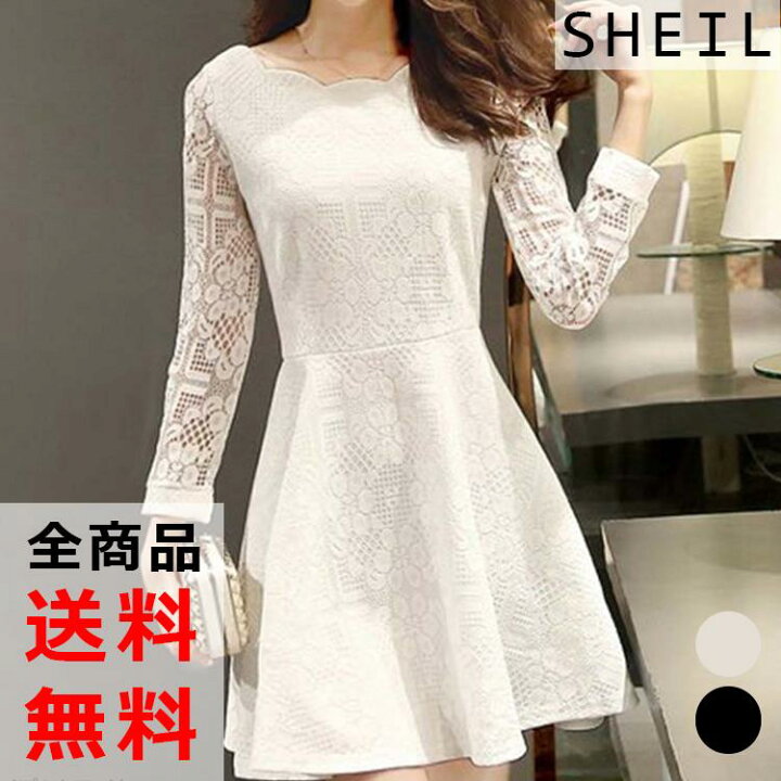 楽天市場 3点選べる 7999円福袋 22 長袖ワンピース レディース 花柄レース ワンピ ドレス きれいめ ミニスカート ショート丈 ２タイプ 花柄レースワンピ シースルー パーティドレス 結婚式 2次回 白 黒 きれいめ 韓国ファッション 韓国 ファッション Sheil シェイル