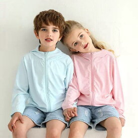 UVパーカー ラッシュガード UVカット 女の子 男の子 キッズ 子供 パーカー 夏 夏服 トップス アウター 長袖 フード付き 無地 ジップアップ 薄手 通気性よい 冷房対策 涼しい 可愛い ゆったり おしゃれ 紫外線防止 UV対策 日焼け止め 110cm 120cm 130cm 140cm 150cm 160cm
