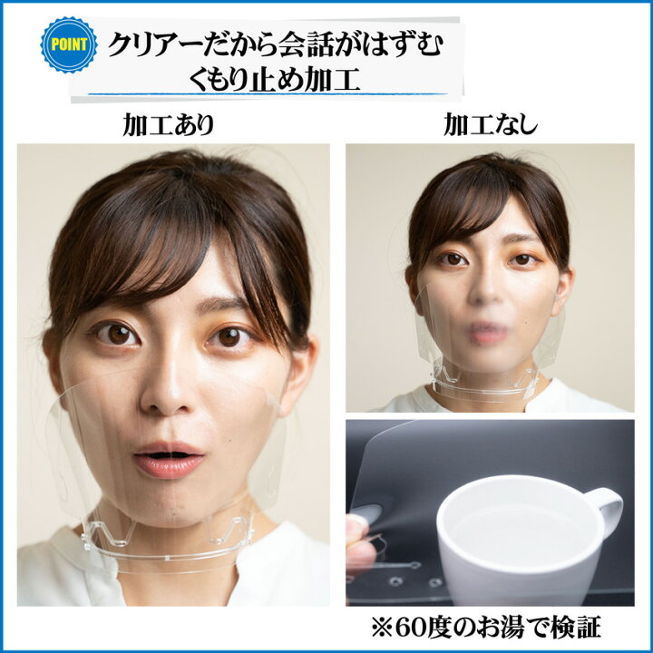 楽天市場 芸能人のアレ 首掛け式 マウスシールド 日本製 5個 口元が見える 大人用 高品質 目立たない 透明マスク フェイスシールド 保護シールド 透明 Uvカット 感染防止 笑顔が見える 繰り返し使える 追跡可能メール便 送料無料 シェリーショップ