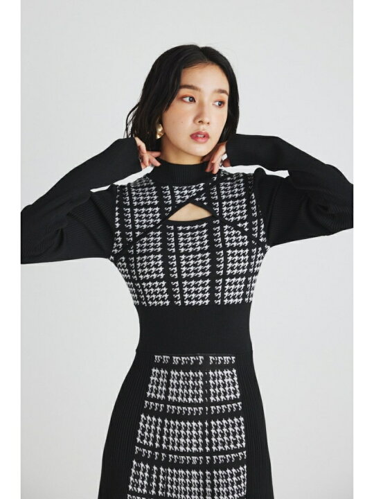 楽天市場】2WAY LONG SLV 千鳥柄フレアKnit OP rienda リエンダ  