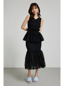 【SALE／55%OFF】many wayチュールペプラムset Knit OP rienda リエンダ ワンピース・ドレス ワンピース グレー ホワイト ブラック【RBA_E】【送料無料】[Rakuten Fashion]