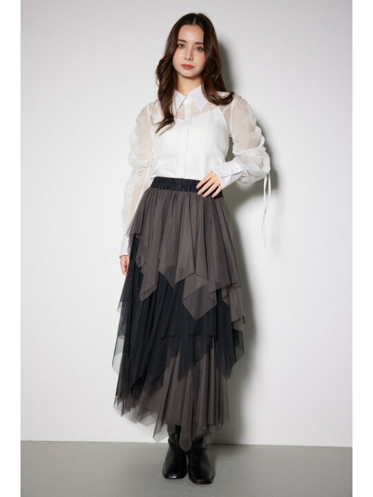 チュールスカート Shel tter ランダム ティアード スカート STYLEMIXER ランダムティアードチュールスカート BLK -ファッション通販 FASHION WALKER