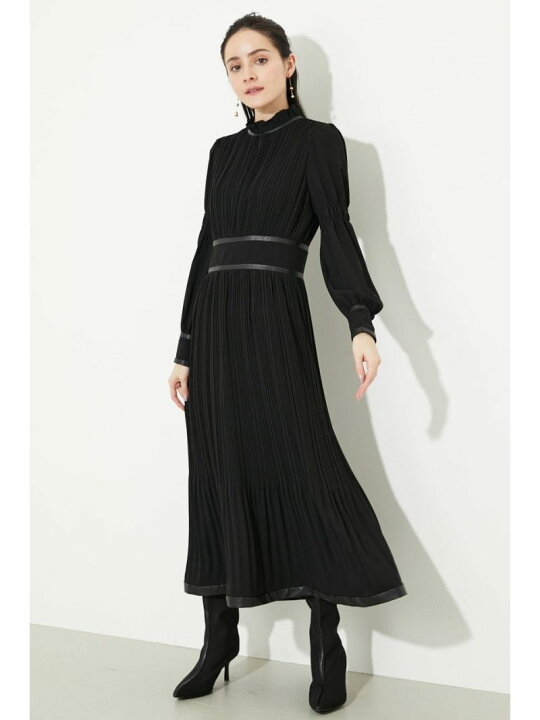 楽天市場 パイピングデザインプリーツop 2 Rienda リエンダ ワンピース 5ー9分袖ワンピース ブラック ベージュ 送料無料 Rakuten Fashion シェルターウェブストア