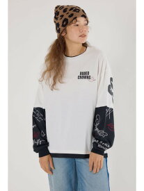 【UNISEX】オーバーロゴレイヤードロングスリーブTシャツ RODEO CROWNS WIDE BOWL ロデオクラウンズワイドボウル トップス カットソー・Tシャツ ピンク カーキグリーン ホワイト ブラック【送料無料】[Rakuten Fashion]