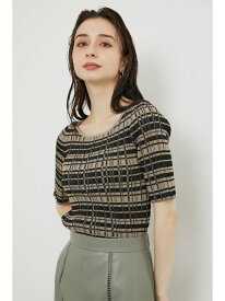 【SALE／20%OFF】チェックRIB Knit TOP rienda リエンダ トップス ニット ブラック ブラウン ネイビー【RBA_E】【送料無料】[Rakuten Fashion]