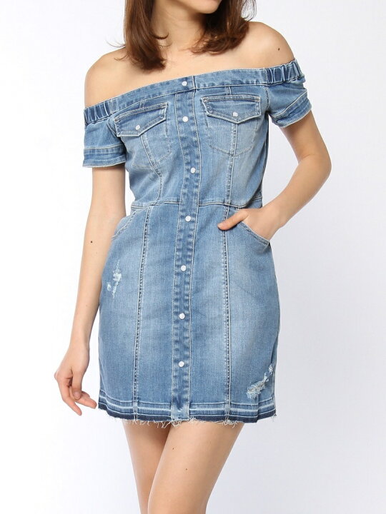 楽天市場 Sale 30 Off オフショルdenim Op Rienda リエンダ ワンピース ベアワンピース ブルー Rba E 送料無料 Rakuten Fashion シェルターウェブストア