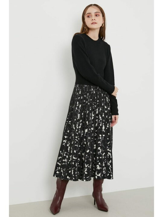 楽天市場 Sale 10 Off ストライプフラワープリントknit Op Rienda リエンダ ワンピース 5ー9分袖ワンピース ブラック ブラウン Rba E 送料無料 Rakuten Fashion シェルターウェブストア