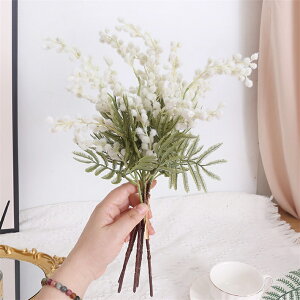 WillingYou ミモザ アカシア 造花 アーティフィシャル フラワー 枝垂れ枝 春 ブライダル 装飾 置物 写真撮影 母の日 敬老の日 お祝い プレゼント 部屋飾り ギフト 花束 1本/5本 黄色 ホワイト レ