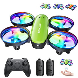 ドローン LEDライト付き 100g未満 トイドローン Tomzon 放り投げ飛行 宙返り 360°回転 サークル飛行 ワンキー離陸 ヘッドレスモード モード1/2切替可 初心者 室内 子供向け 小型 ミニドローン 誕生日 クリスマスプレゼント