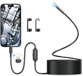 ●30％OFFクーポン●Lightning接続 ファイバースコープ DEPSTECH 200万画素 工業用内視鏡カメラ 7mm極細レンズ スネークカメラ IP67防水 配管カメラ 専用アプリ付き Lightning接続 iPhone iOS12.0+対応 年末掃除 車整備 機械点検 5Mケーブル