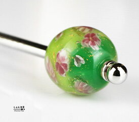 緑グラデーションとお花*とんぼ玉ネジ式 かんざし（お手持ちのとんぼ玉に着せ替えもOK！）【あす楽対応】【浴衣・和装・髪飾り・お祭りにも♪】