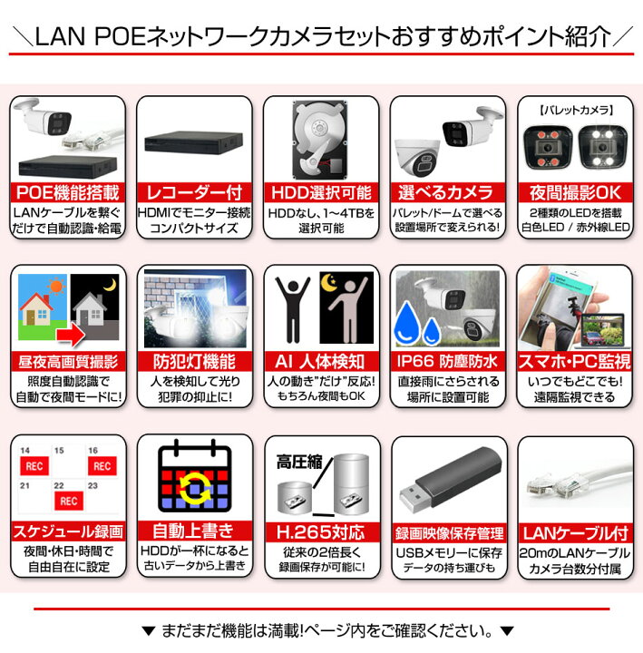 楽天市場】防犯カメラ poe給電 防犯カメラセット poe 400万画素 屋外 