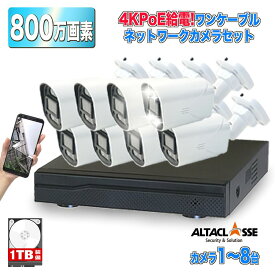 【PT5倍】防犯カメラ 屋外 poe 家庭用 玄関 防犯カメラセット AI 搭載 4K 800万画素 1 ～ 8台 セット 夜間カラー 防犯灯 簡単 設置 長時間 録画 常時録画 動体検知 最大4TB ネットワーク カメラ レコーダー 有線 業務用 防水 マイク内蔵 NVRSET-JPKD800-018