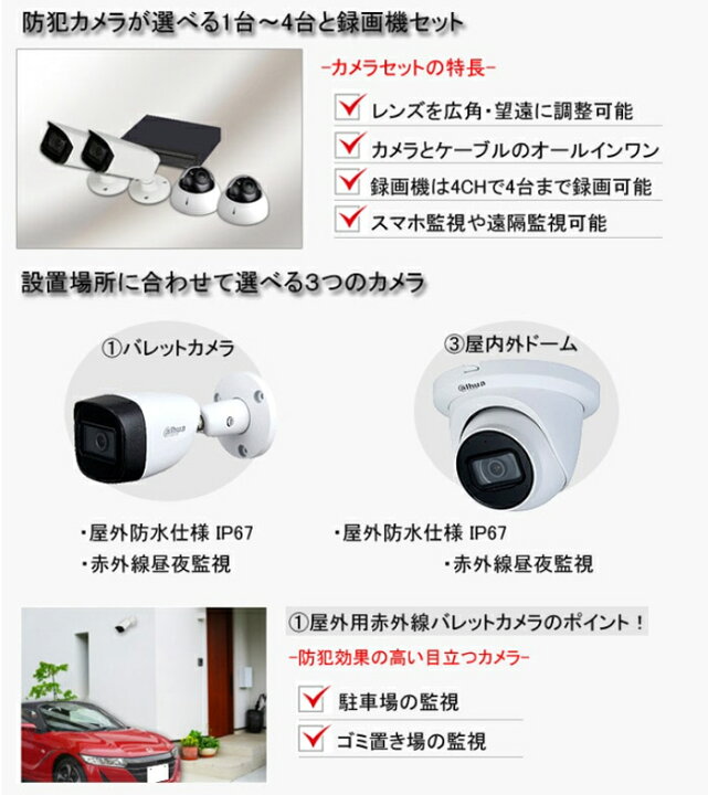 楽天市場】防犯カメラセット 防犯カメラ 200万画素 1台～4台セット CVI  