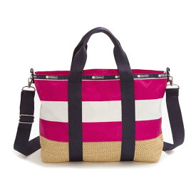 レスポートサック トートバッグ BAGLeSportsac ラフィア ショルダー付き 並行輸入品MED BORDWALK TOTE SUMMER RUGBY PINK夏 サマーラグビーピンクお買い物　3713 E664