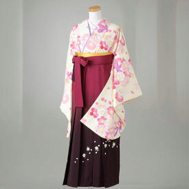 卒業式 袴 レンタル 12点セット 送料無料 gr140 クリーム地ピンクの桜と紫リボン柄 Lサイズ