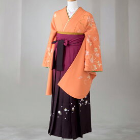 卒業式 袴 レンタル 12点セット 送料無料 gr97 オレンジ 肩・袖に桜柄 Mサイズ