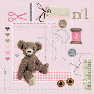 Madame La Fee クロスステッチ ししゅう 手芸 キット 【 テディベア・オスカー・ピンク 】 輸入 Aida 上級者 フランス 126