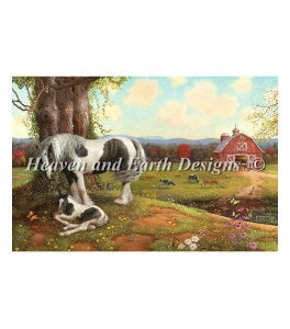 Heaven And Earth Designs �N���X�X�e�b�`�h�J�}�� �A�� HAED �㋉�� Ruth Sanderson �q��Ŗ���e�n Asleep On The Farm �S�ʎh��