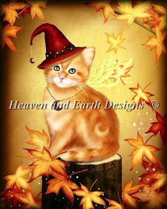 Heaven And Earth Designs �N���X�X�e�b�`�h�J�}�� HAED �A�� �㋉�� Melissa Dawn �H�̔L�Ɩ��@ Autumn Cat Magic �S�ʎh��