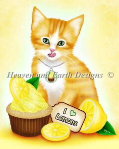 Heaven And Earth Designs クロスステッチ刺繍図案 HAED 輸入 上級者 Melissa Dawn レモンカップケーキと子猫 Lemon Cupcake Kitten 全面刺し
