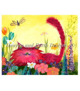 Heaven And Earth Designs クロスステッチ刺繍図案 HAED 輸入 上級者 Cynthia Schmidt ピンク色の子猫 Pink Garden Kitty 全面刺し