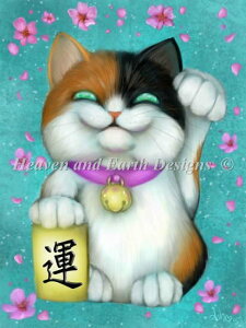 Heaven And Earth Designs �N���X�X�e�b�`�h�J�}�� HAED �㋉�� Ash Evans �O�т̏����L Calico Lucky Cat �S�ʎh��