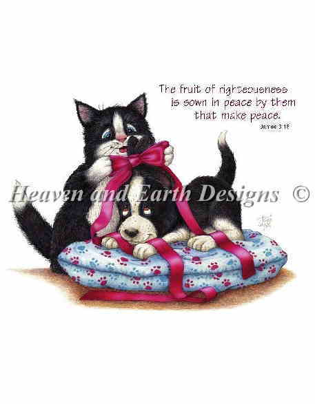 クロスステッチ刺繍図案 Heaven And Earth Designs HAED 輸入 上級者 Tom Allen 平和な猫と犬 Peaceful Kritters