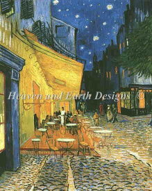 Vincent Van Gough フィンセント・ファン・ゴッホ 名画 【夜のカフェテラス-Mini Cafe Terrace On The Place-】 クロスステッチ刺繍チャート HAED Heaven And Earth Designs 図案